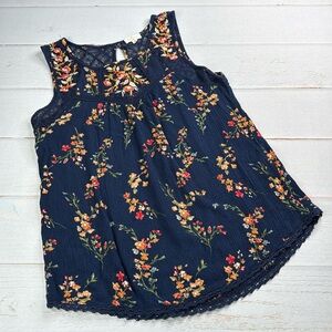 Mason & Belle Navy Blue Floral Embroidered Lace Tank Size Small